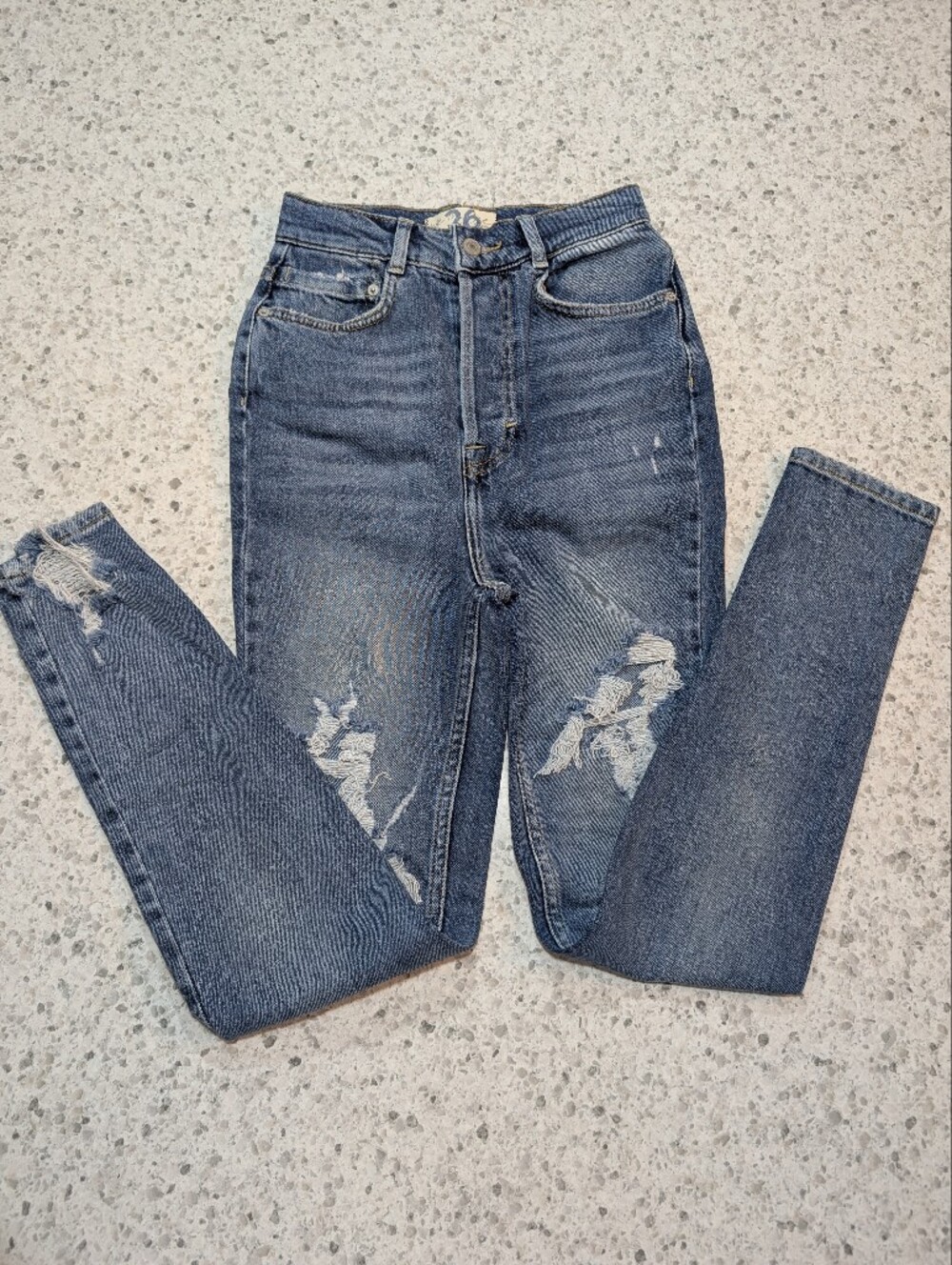 We The Free 26 Jeans Distressed Blue Denim High Rise Stretch Skinny Euro Rips